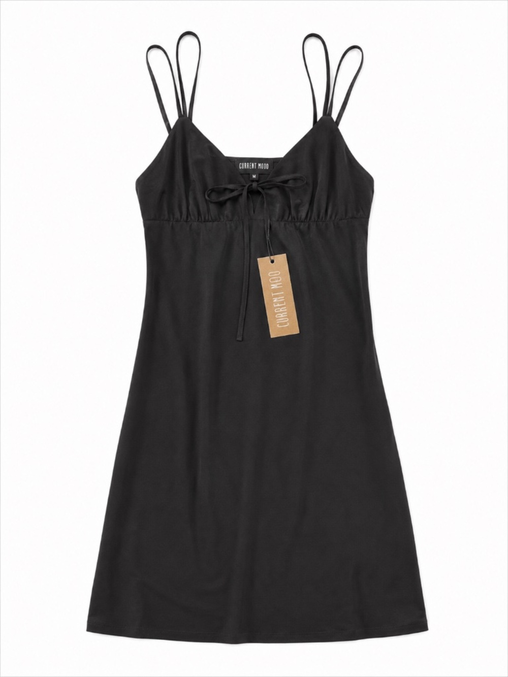 Current Mood x Dolls Kill NWT Black Mini Slip Dress Medium Tie Front Goth